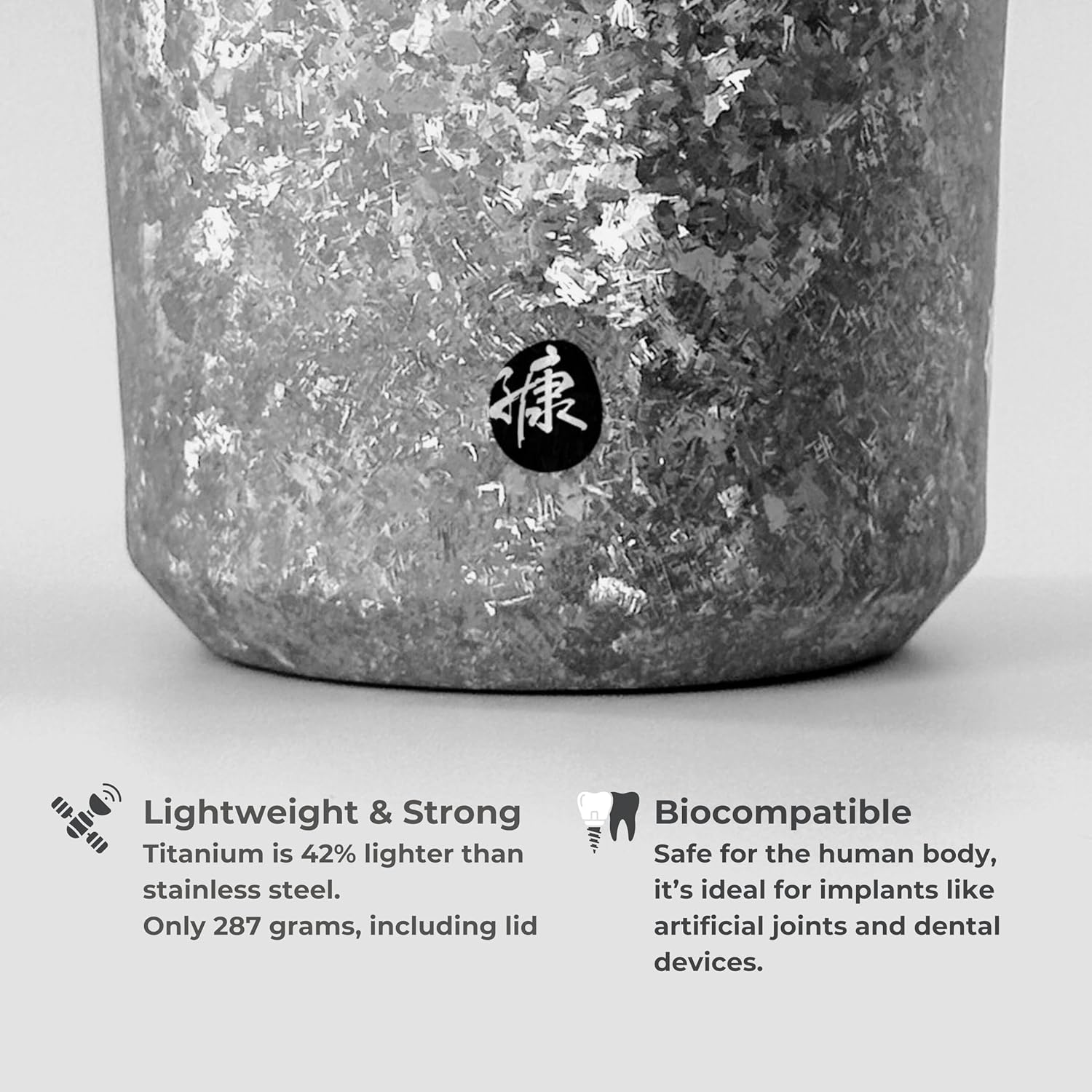 KOYASU® Ti-Zen™ Titanium Travel Coffee Mug - 12oz Ultralight Insulated Tumbler - Premium EDC Gear & Tactical Accessories - Heavy Duty Cup - Crystallized Texture Thermal Flask - Nimbus Gray - Image 3