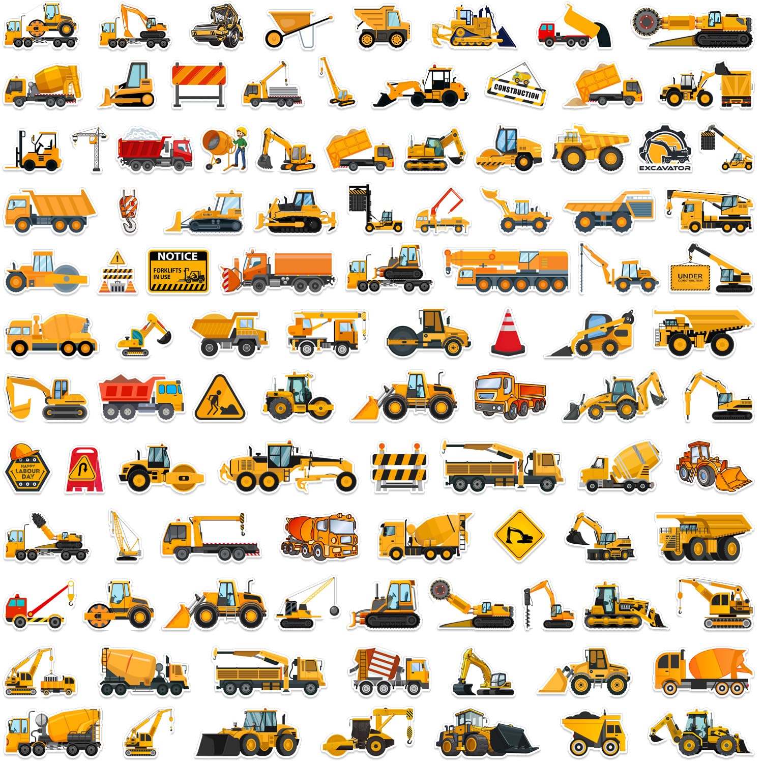 55pcs Construction Stickers, Truck Stickers Digger Funny Party Favors Supplies Birthday Decorations Vehicle Waterproof Tractor Reward Stickers For Kids Adults Water Bottle Laptop