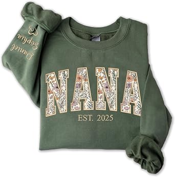 Personalized Floral Embroidered Applique Nana Sweatshirt for Women, Custom Nana Gifts from Grandkids, Mimi Sweater, Grandma Crewneck, Mothers Day Apparel, Grandmother Birthday, Christmas 2026