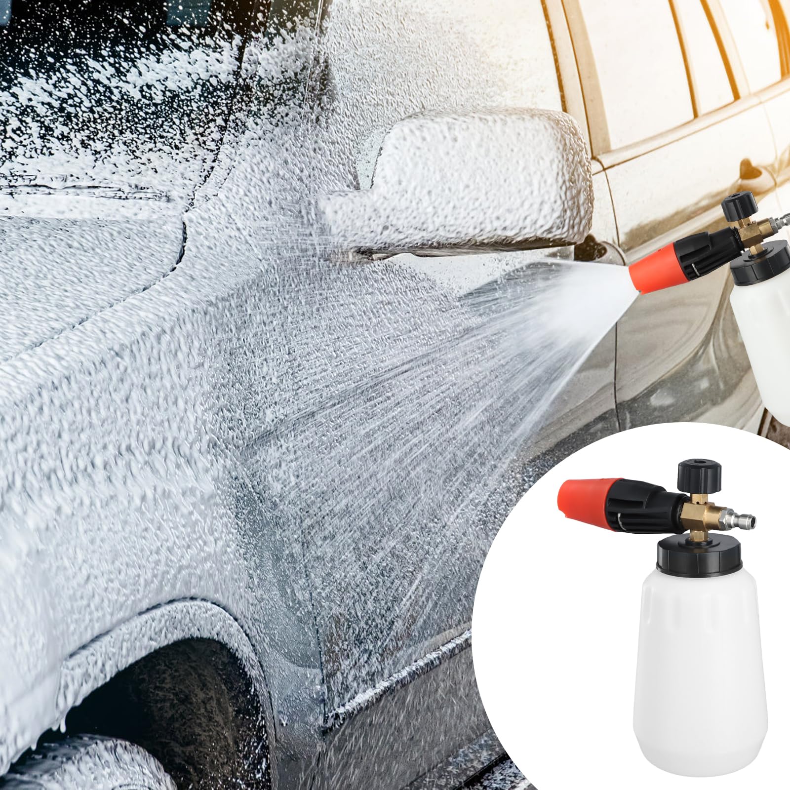 Pulvérisateur Mousse Voiture 1000ml - Canon à Mousse Réglable, Lavage Auto - Blanc