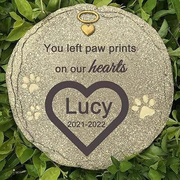 Engraved Pet Memorial Garden Stone, Personalized Pet Grave Marker Tombstone Garden Stone with Sympathy Poem You Left Paw Prints On Our Hearts.