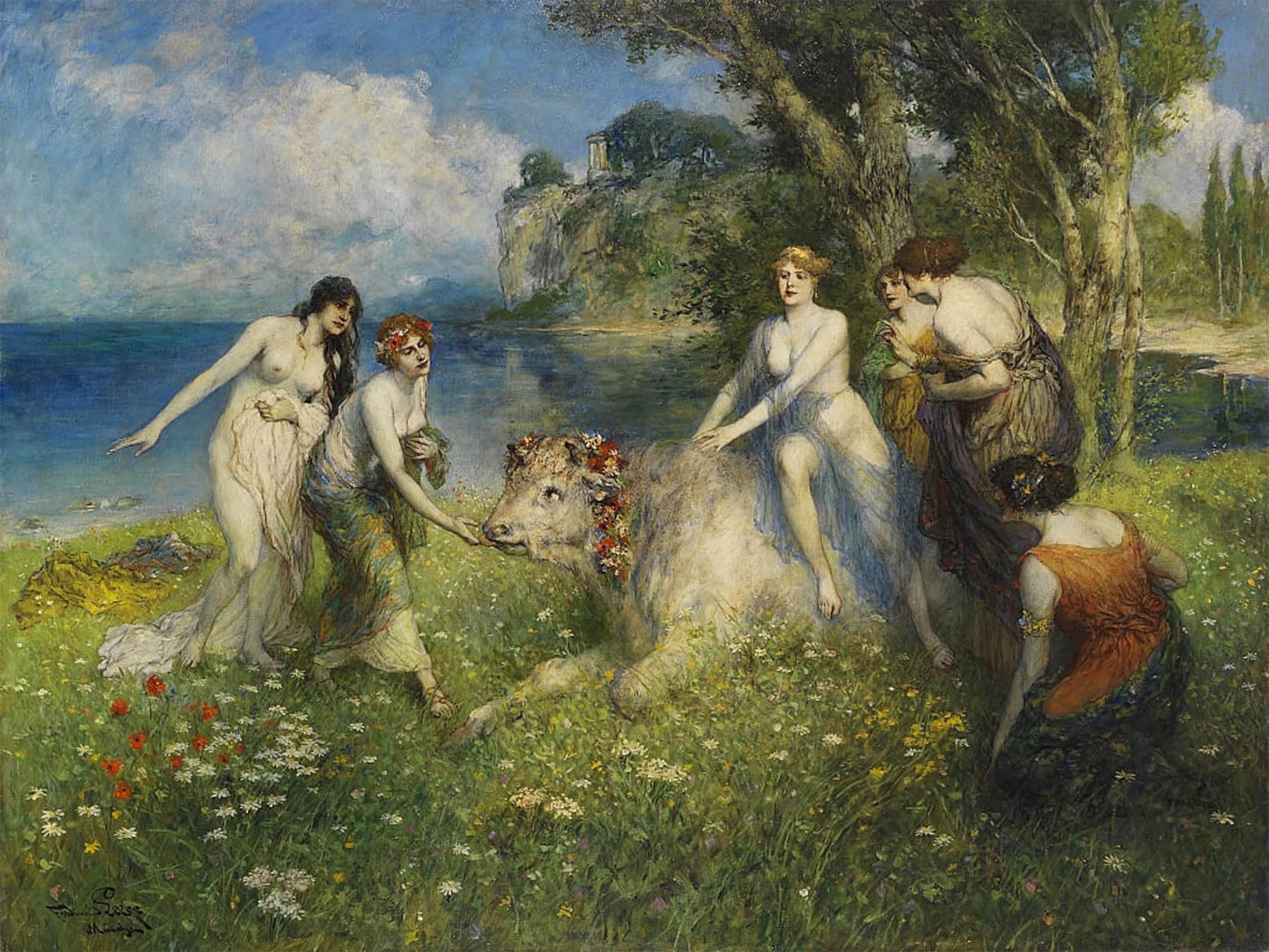 ARTXLXXBN Famous Painting Canvas Artwork Graffiti Print Europa and the Animal by Ferdinand Laeeke Portrait Canvas Image for Home Decor 60x90cm