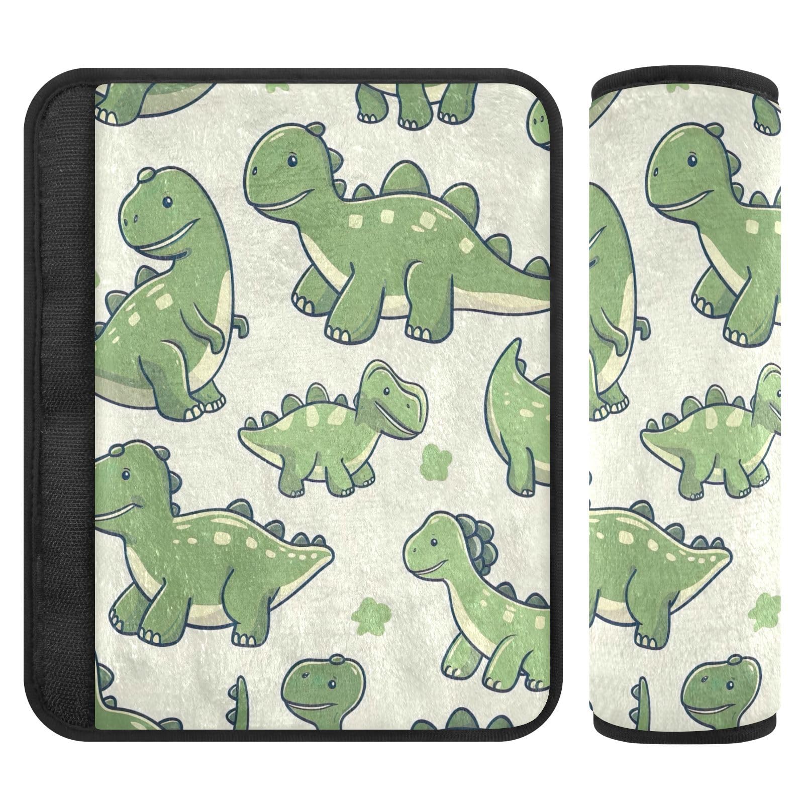 RPLIFE Cute Green Dinosaurs Kids Car Seat Belt Shoulder Pad Soft Seatbelt Cover, Seat Belt Cushion Washable, Shoulder Seat Belt Protector