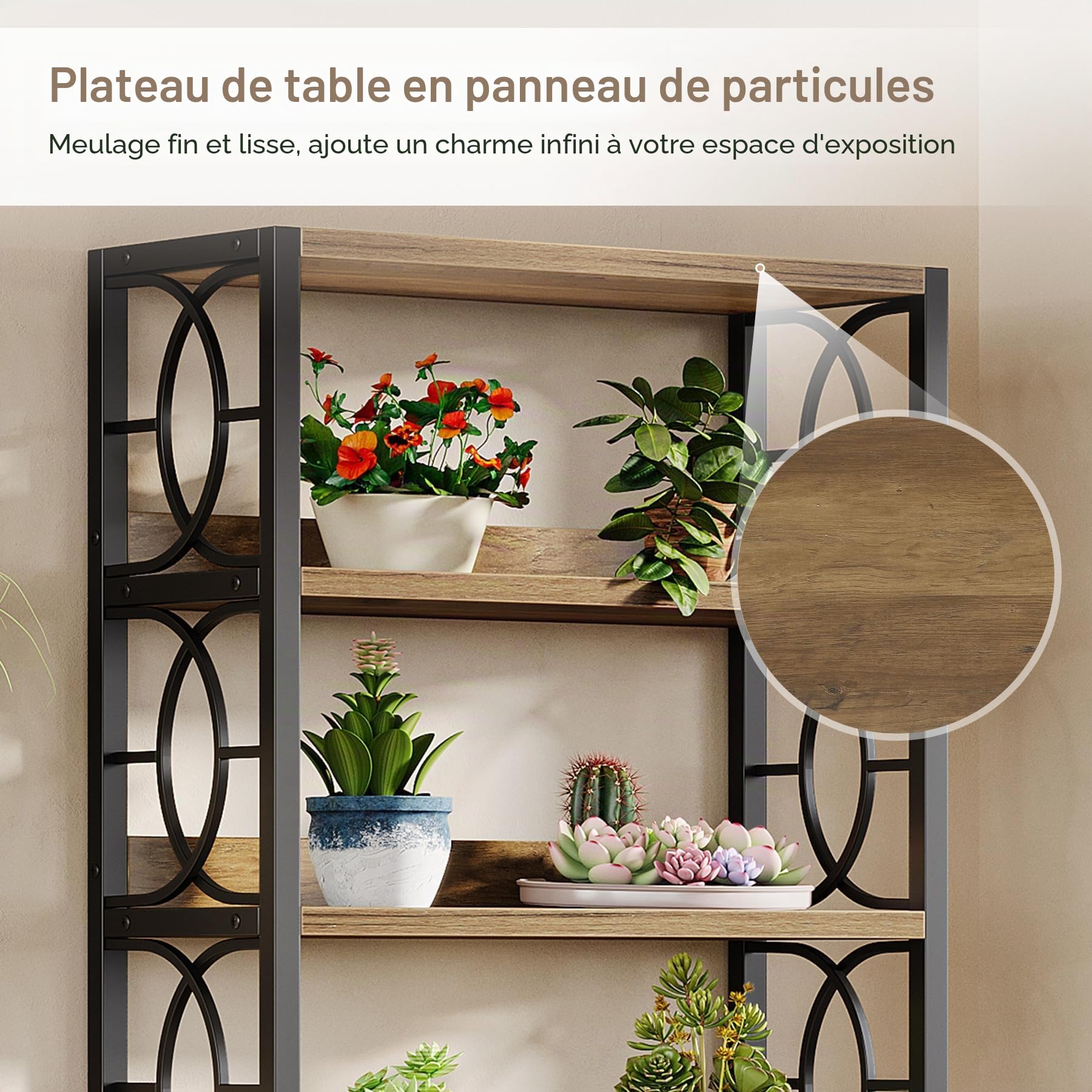 Tribesigns Support de plantes en bois - 6 niveaux - 180 cm de haut - Étagère d'exposition robuste sur pied pour l'intérieur, le balcon, le jardin (marron rustique et noir)