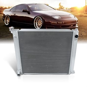 AJP Distributors Dual Core 2-Row Full Aluminum Radiator Engine Motor Cooling Upgrade Compatible/Replacement For 300ZX Z32 Twin Turbo M/T Manual 1990 1991 1992 1993 1994 1995 1996 90 91 92 93 94 95 96