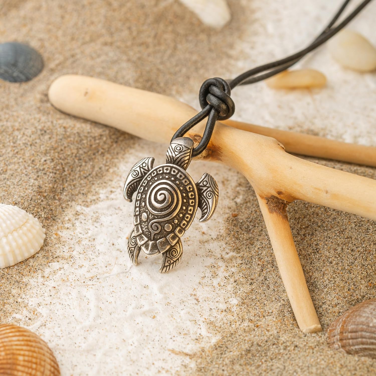 Sea Turtle Nautical Necklace - Maori Style Silver Pendant - Polynesian Tatto Style - Maori Ocean Jewelry Gift for Men Women