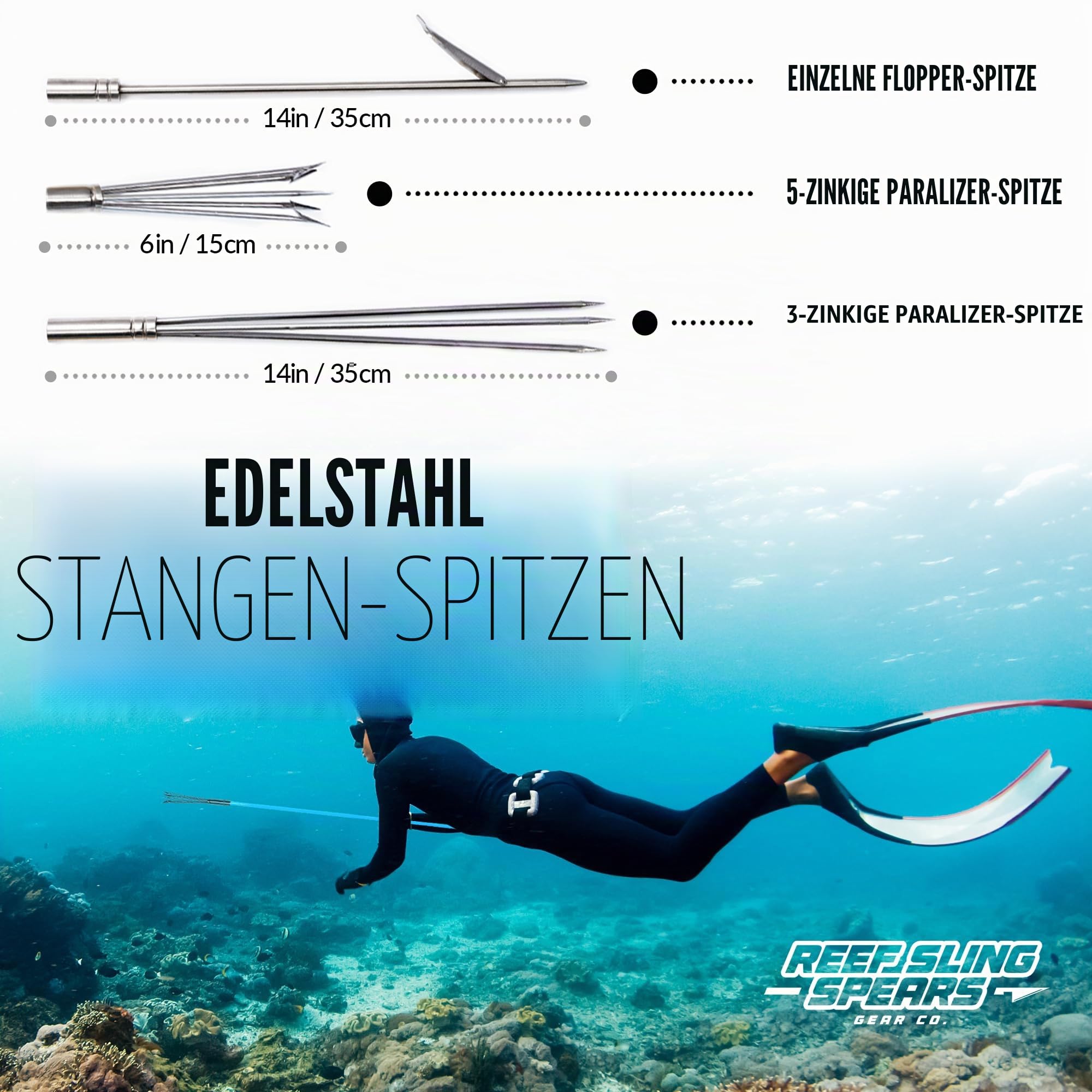 Hawaiian Sling Fishing Speer Set – Reise Fiberglas Pole Speer Harpune zum Speerfischen mit 3 Zinken Paralyzer Spitzen 5' – Angelschnurhalter und Reisetasche enthalten für Speerangelausrüstung