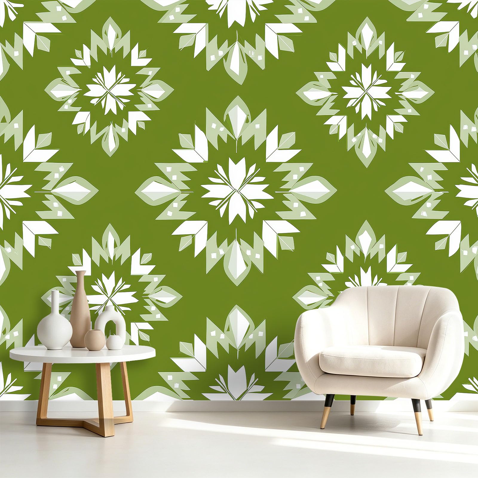 Fototapeta z włókniny 500 x 280 cm tradycyjna geometria tapeta, oliwkowa