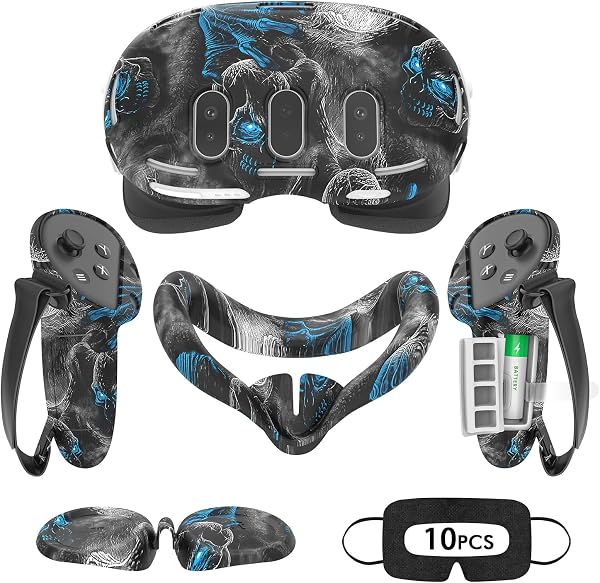 Tyasoleil Accessories Compatible with Oculus Quest 3, Silicone Cover Set VR Accessory Set, Include Controller Grip Leather Cover, VR Shell Cover, Face Cover, Lens Cover (Phantom) - 1