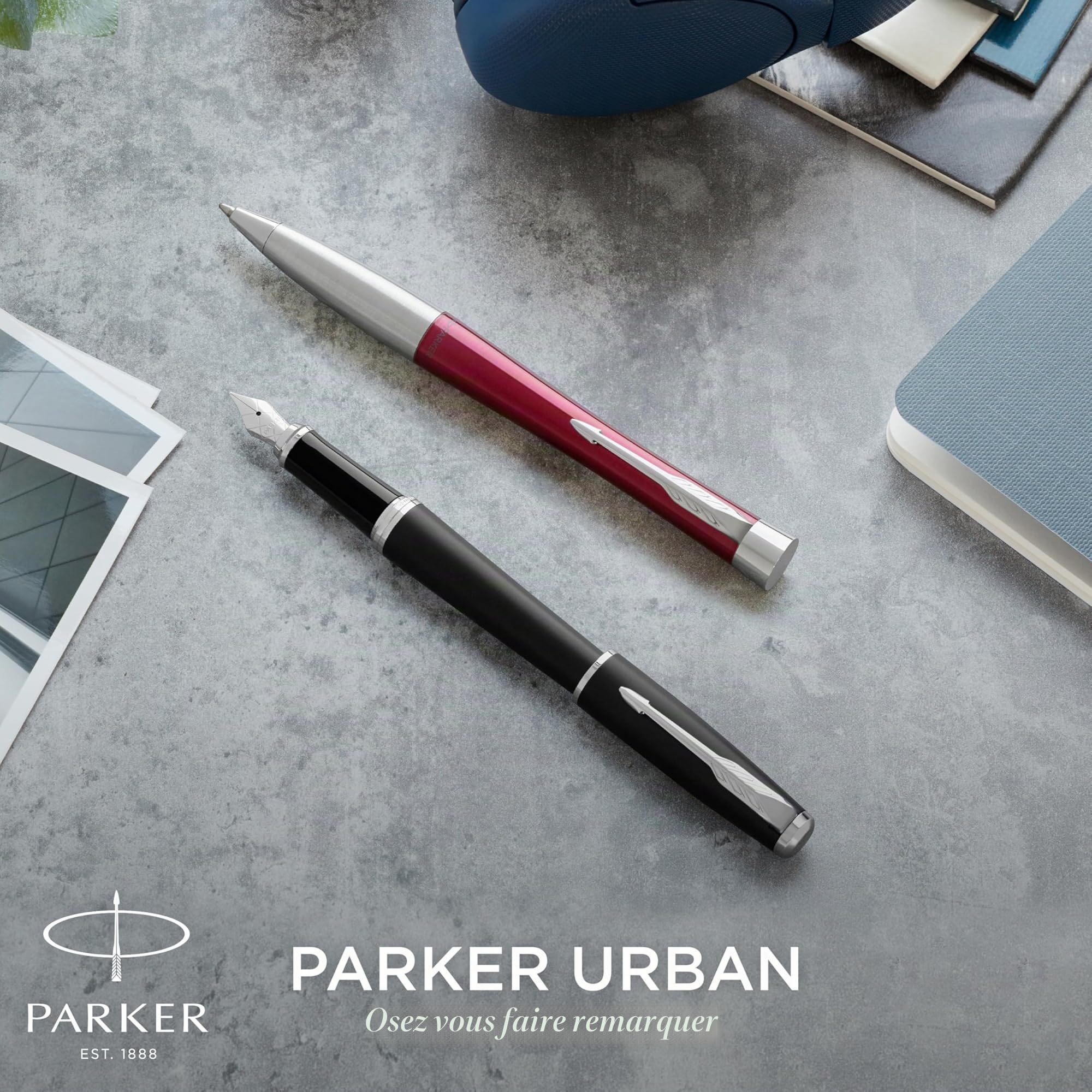 Parker Urban Twist stylo-bille | noir mat avec finitions dorées | pointe moyenne et recharge d’encre bleue | coffret cadeau