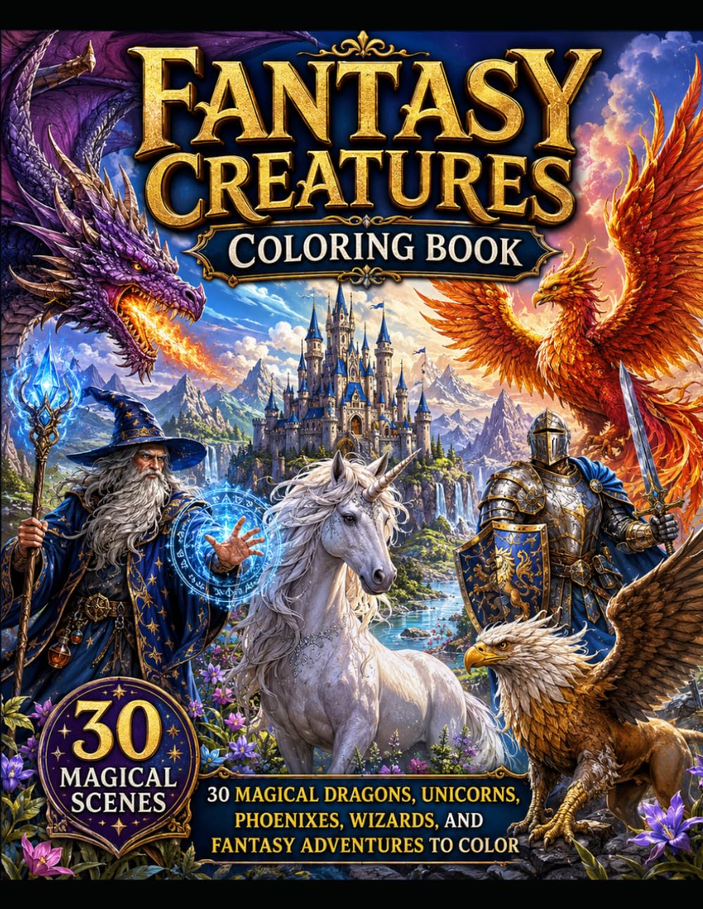 Fantasy Creatures Coloring Book: Dragons, Wizards, Castles, Knights, and Magical Adventures