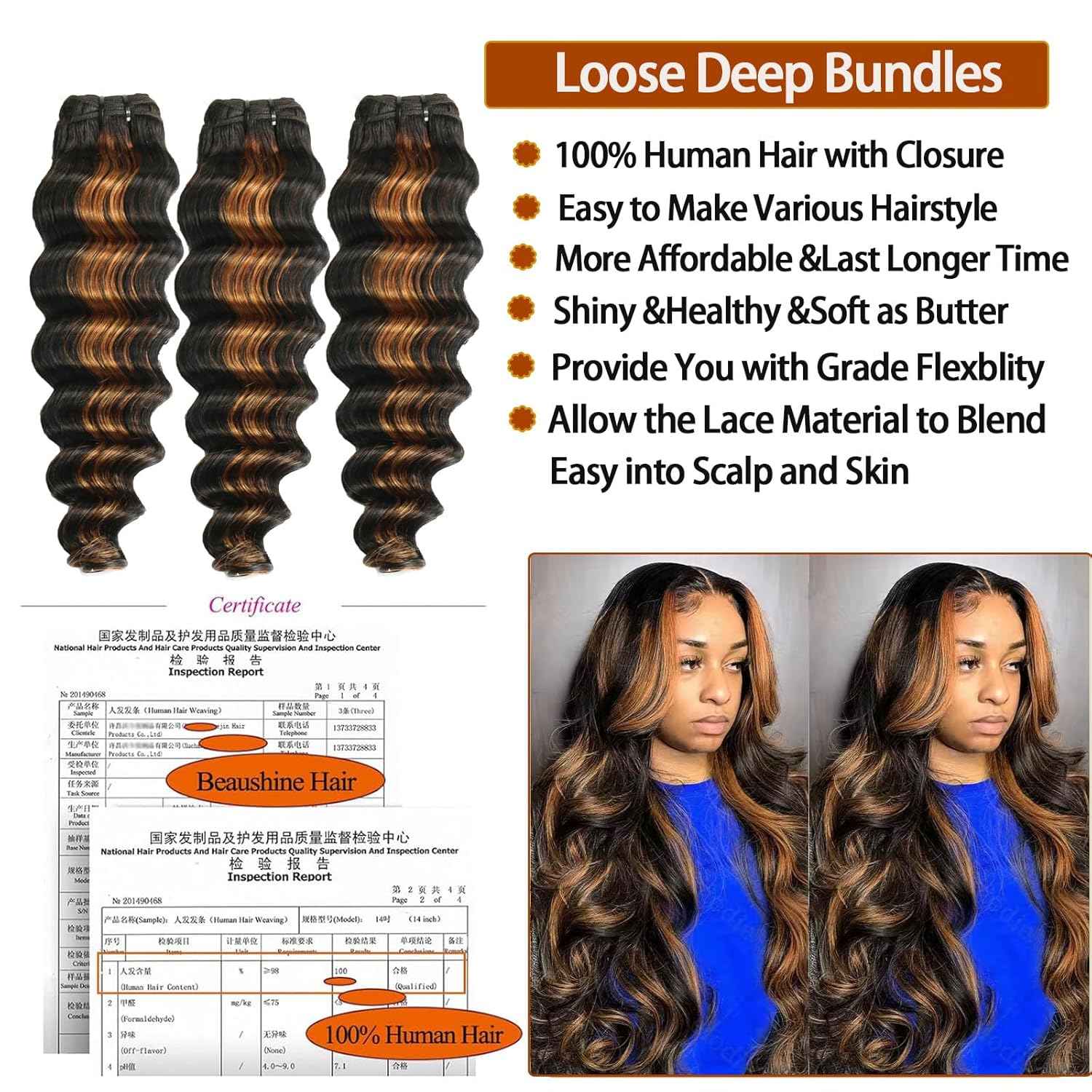 Loose Wave Human Hair Bundles with Closure 12 14 16+12in10A Brazilian Remy Virgin Hair Weave Colored Fb30 Ombré Loose Deep 3 Bundles Human Hair with HD Lace Closure Free Part Pre plucked