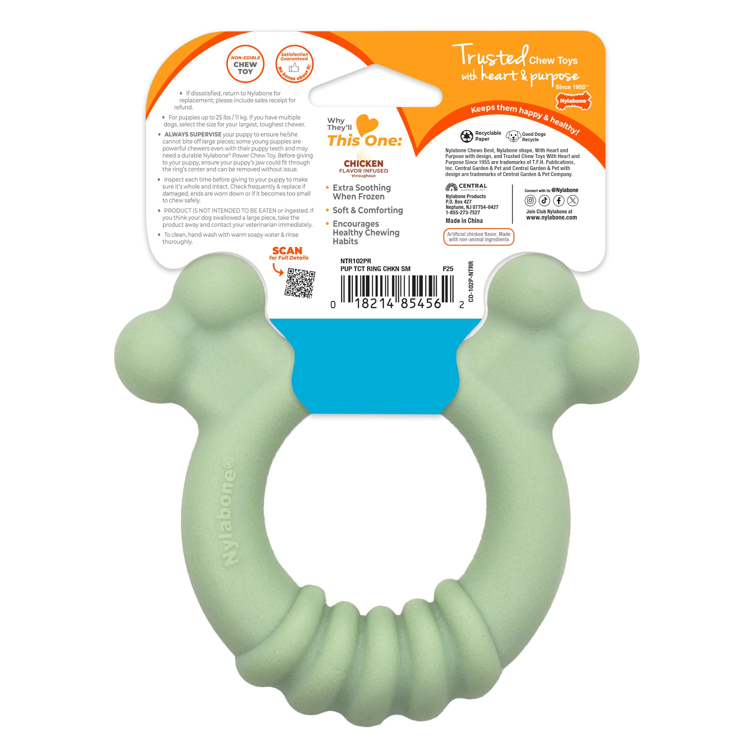 Nylabone Kojący materiał sensoryczny dla szczeniąt, zabawka do żucia, zabawki dla szczeniąt ząbkowanie, mały smak kurczaka, do 25 funtów, 1 sztuka