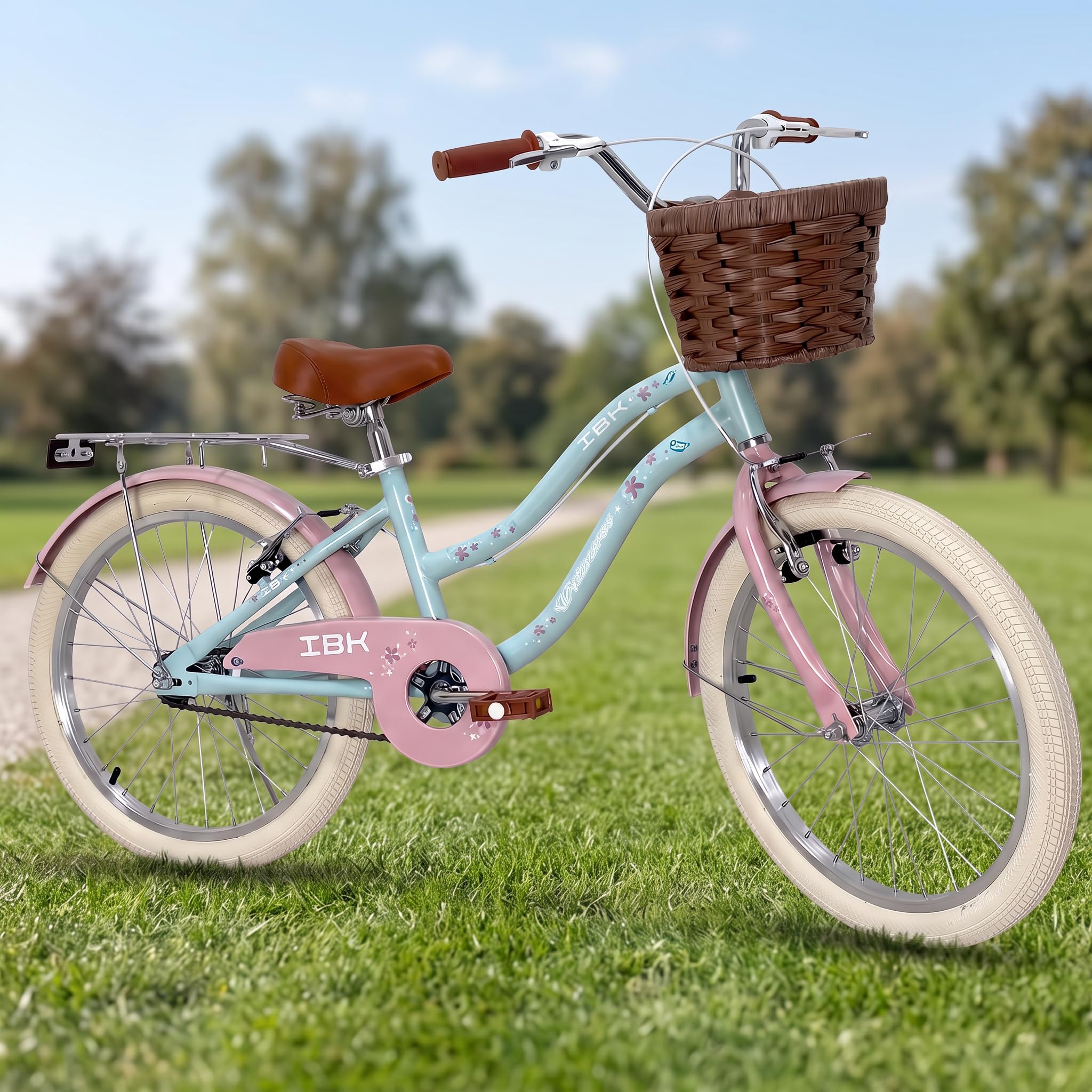 IBK Bicicletta 20" Pollici, Bici Classica da Ragazza, City Bike con Freni V-Brake, con Cestino Anteriore e Portapacchi, da Passeggio e Città