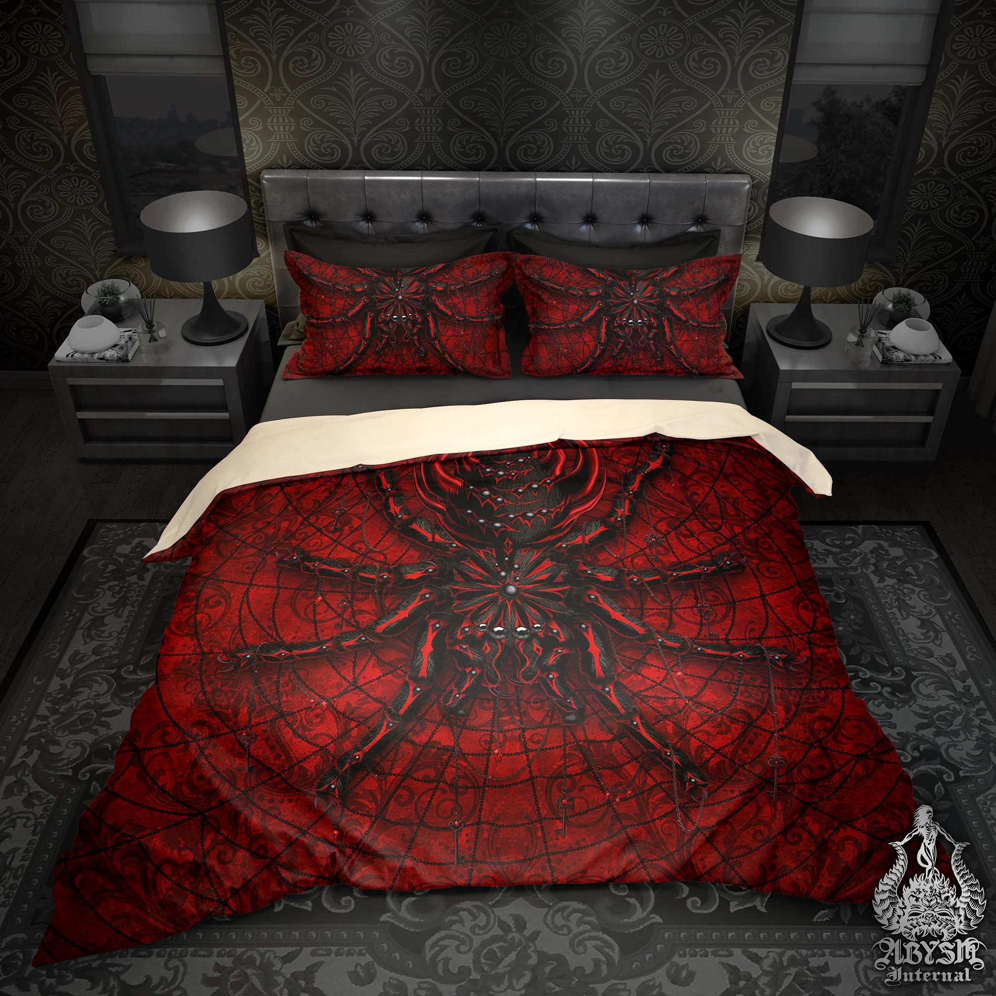 Bedding Double Bed Set Black Spider Duvet Cover Set King Size - 220x230cm Super Soft Microfiber 3D Printed Red Bloody Wolf Spider Duvet Cover Boys Girls Bedding with 2 Pillow Cases