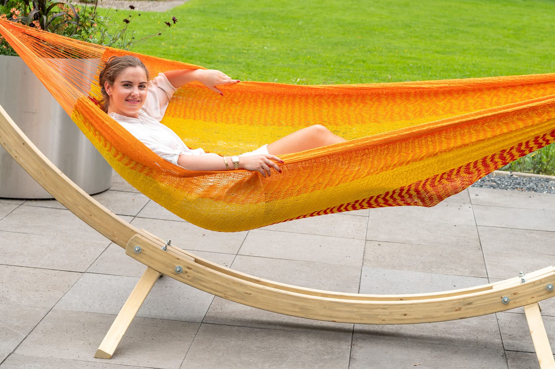 Tropilex Hamac de Jardin Exterieur 2 Personnes | Hamac Double Randonnée Capacité 180 kg | Colombien Fabriqué à la Main | Style Détente Mexico Jaune Orange 350 cm