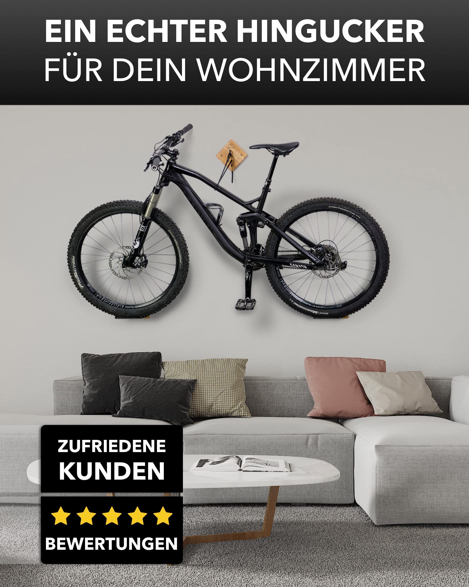 PARAX Fahrrad Wandhalterung U-Rack Holz – Fahrrad Halterung für MTB, E-Bike, Damenrad, Rennrad, Gravel Bike – Fahrradhalter Wand bis 35kg Indoor Aufbewahrung für Garage, Wohnung, Wohnzimmer