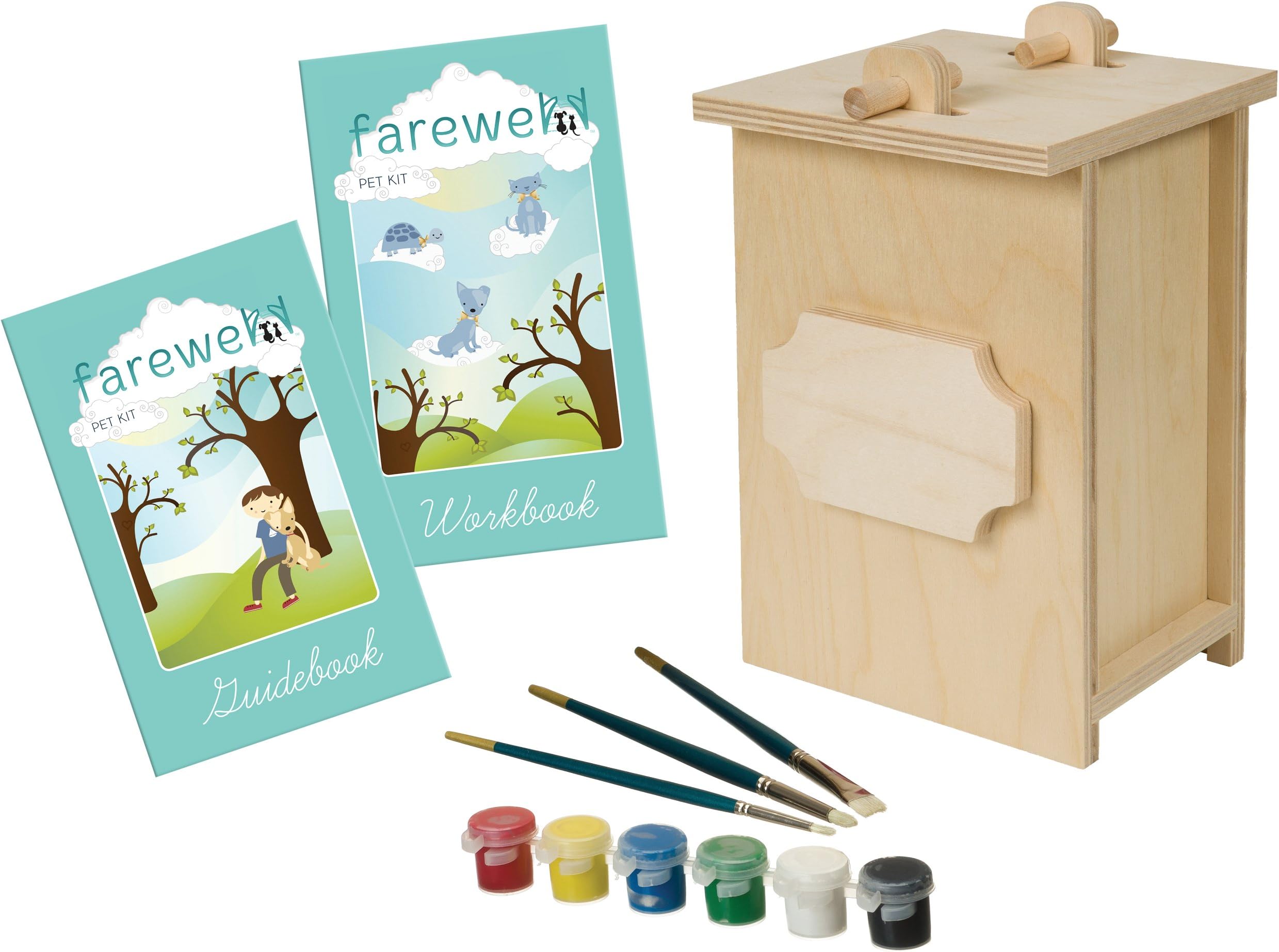 Farwellpetkit Pet Memorial Kit with Meaningful Activities, Includes Workbook, Guidebook, Box, Paints and Brushes, Urn