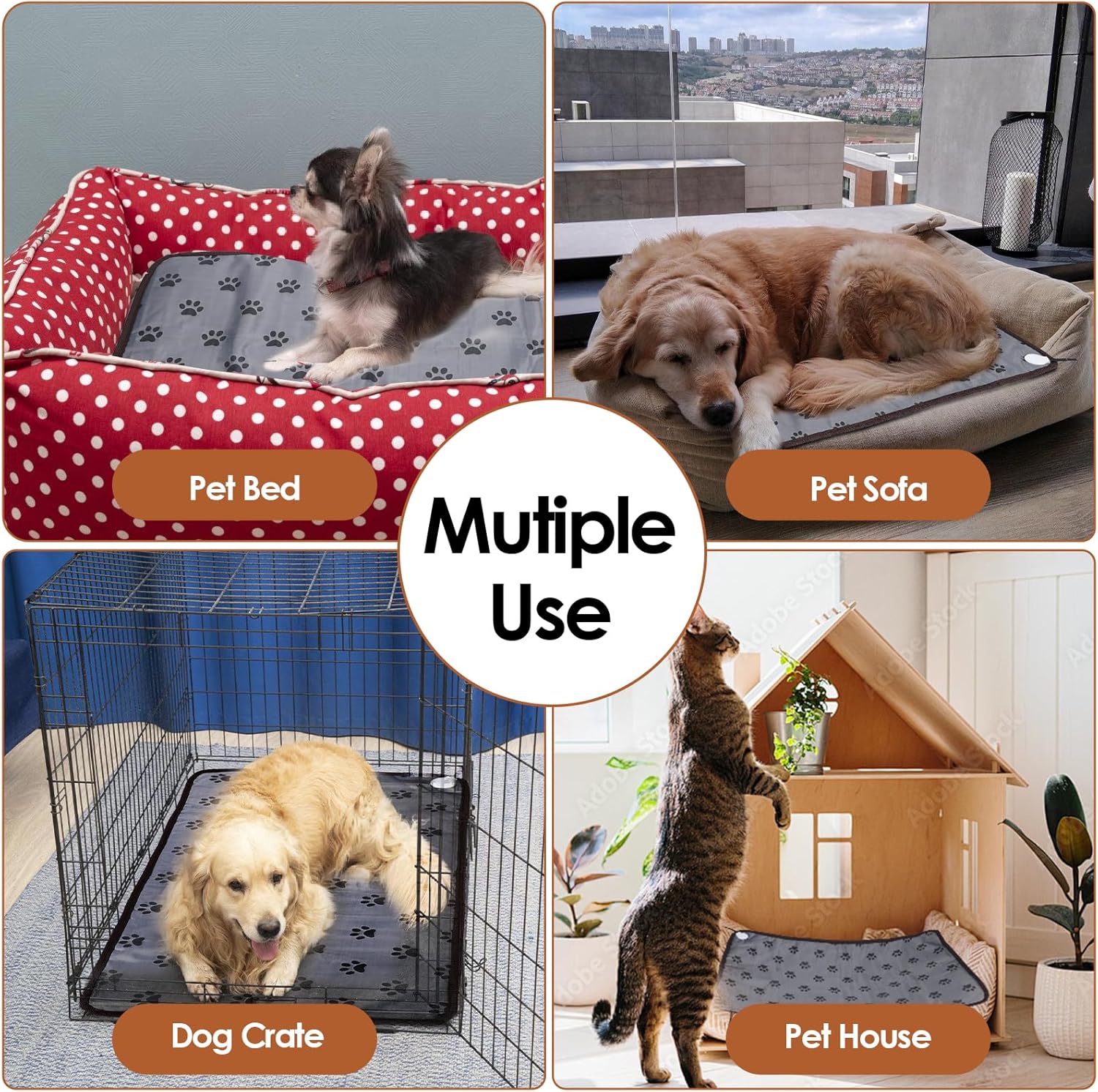 VINGVO Large Dog Heating Pad 34x21in with Smart Thermostat Switch and Power Line Protection Tube, Pet Cats Heating Pad Mat with 9 Adjustable Modes for Indoor Outdoor Puppy Cats (53x86cm)