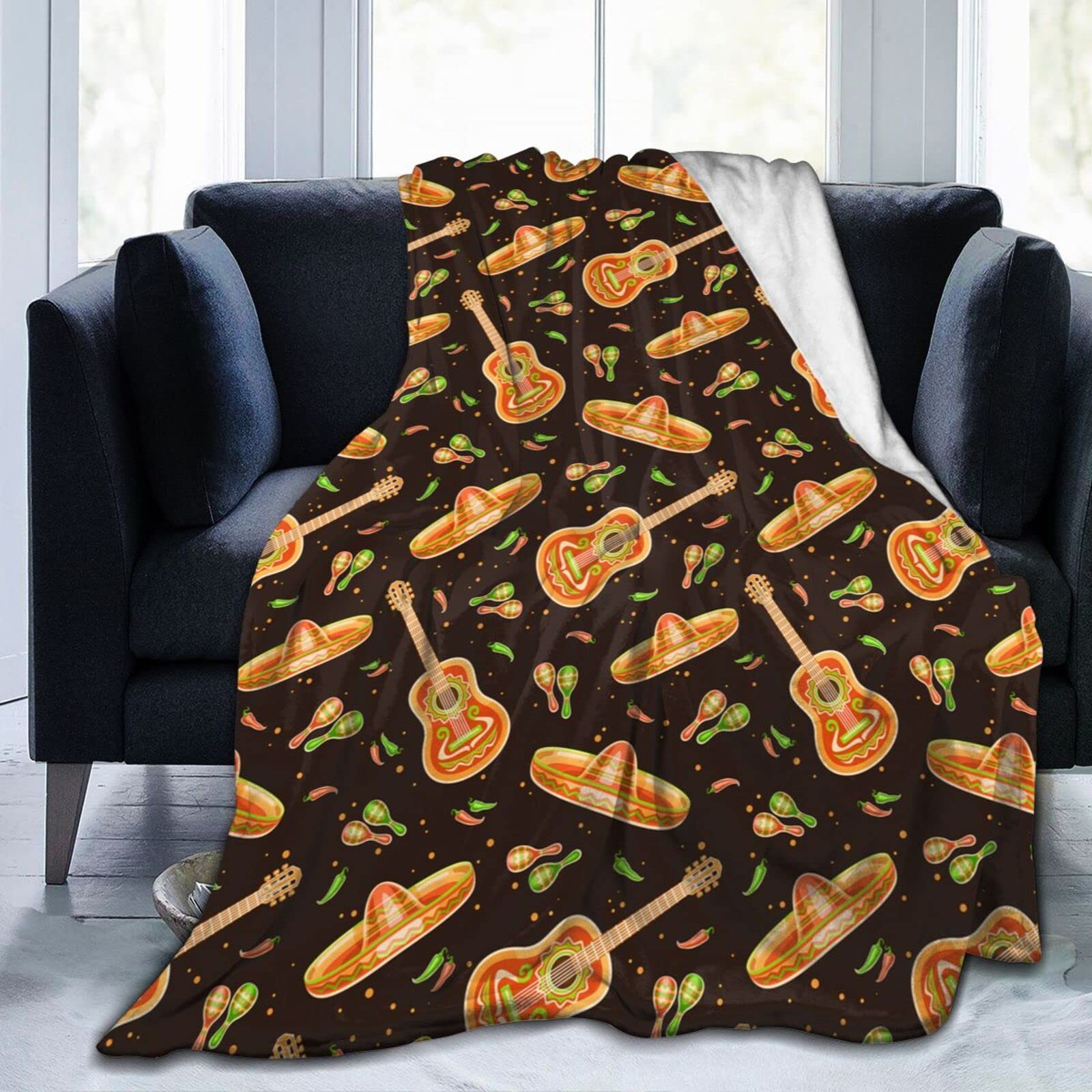 Lsjuee Cinco De Mayo Throw Blanket Soft Cozy Lightweight Blankets Funny Mexican Holiday Fiesta Flannel Blanket for Sofa Couch Bed Office 50"X40"