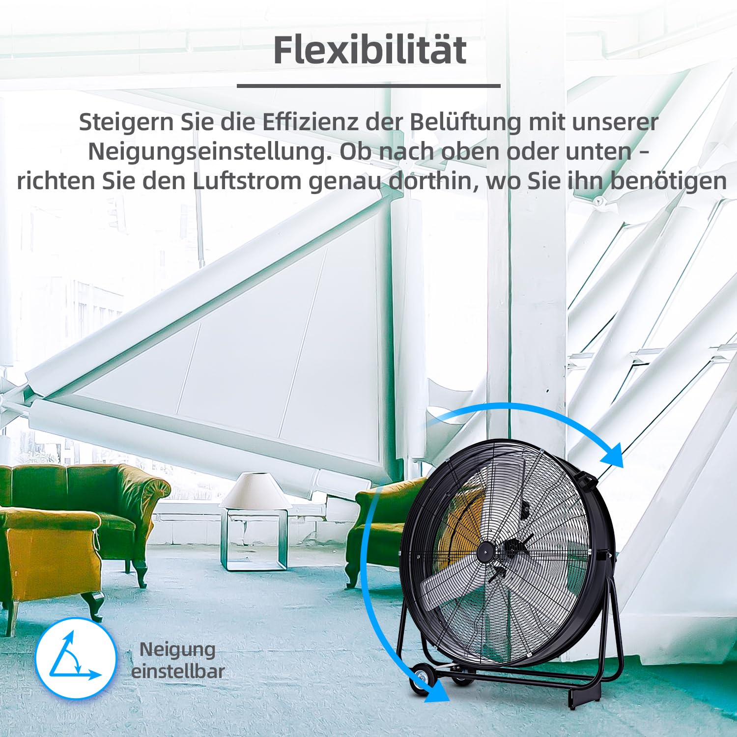 Be Cool Macchina eolica industriale 75 cm BCIWM75 cm – Ventilatore a tamburo guidabile, Ø 75 cm (30"), 300 Watt, motore in rame, 2 velocità, pale rotore in alluminio, griglia di protezione per