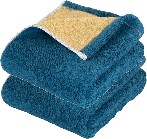 Imabari Towel - Juego de 2 toallas de baño pequeñas, hechas en Japón, gruesas, absorbentes, de secado rápido, 100% (toalla de baño pequeña, azul