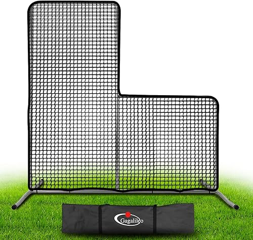 Gagalileo Baseball L-Screen Protective Pitching Net: 7x7FT Portable for Batting Cage Backyard Practice - Coaches Parents Youth Training Beisbol
