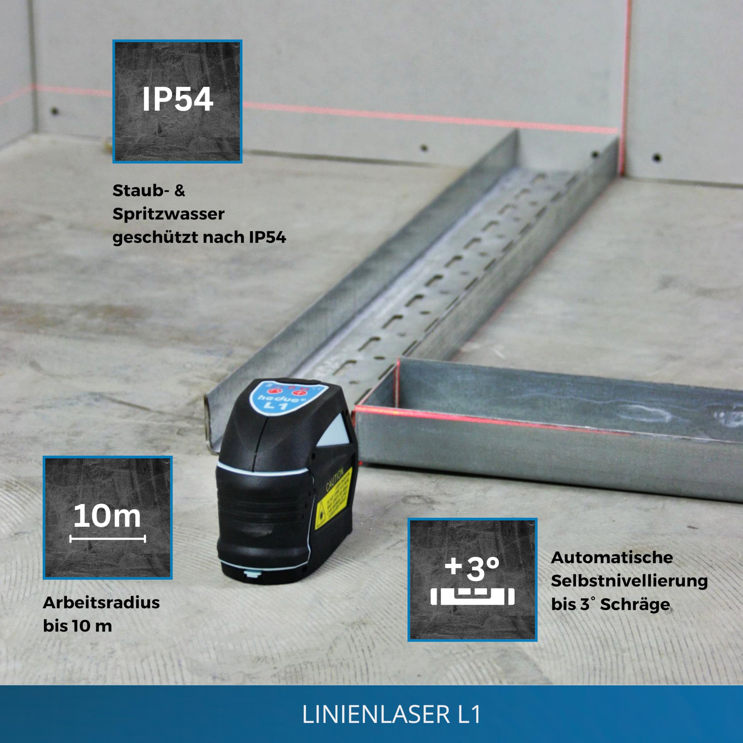 Linienlaser L1 - Roter Kreuzlinienlaser mit magnetischer Halterung (Multifunktions-Adapter), sichtbarer Arbeitsradius bis 15 m, 3 x AA-Batterie, in Tasche