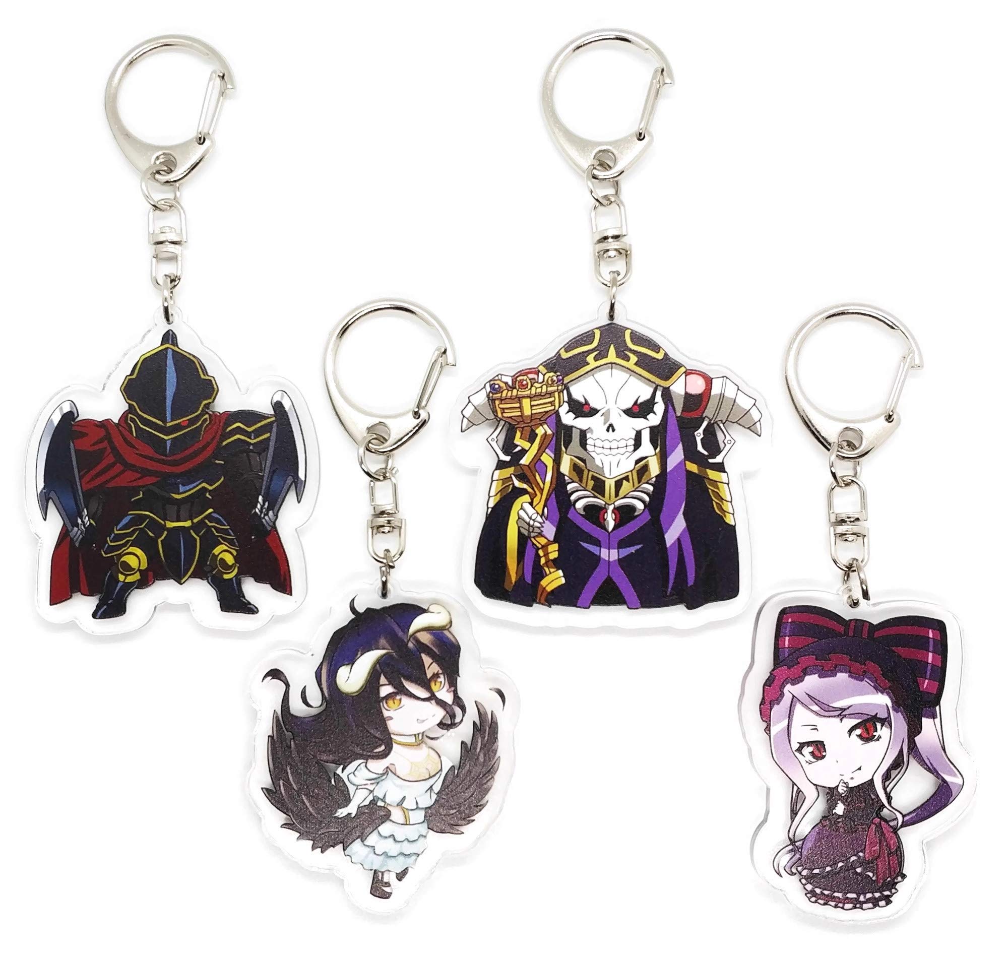 EBTY DREAMS Inc. - Set of 4 Overlord Acrylic Keychain Momonga (Ainz Ooal Gown), Albedo, Shalltear Bloodfallen, Momon, Multicolored, Pendant Height: 2 inches