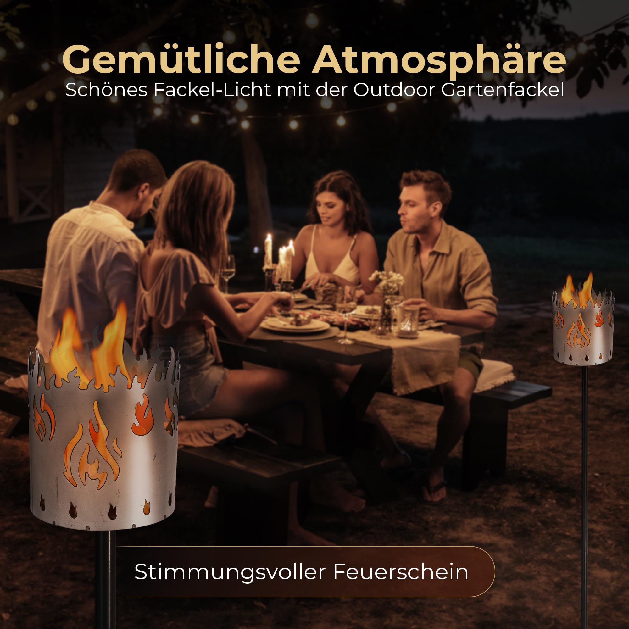 Gartenfackel für draußen Motiv Feuer 1x Brennelement - Holzspäne mit Wachs - Schwedenfackel Pelletfackel Feuersäule Flammschalen Wachsfackel Gartenleuchte