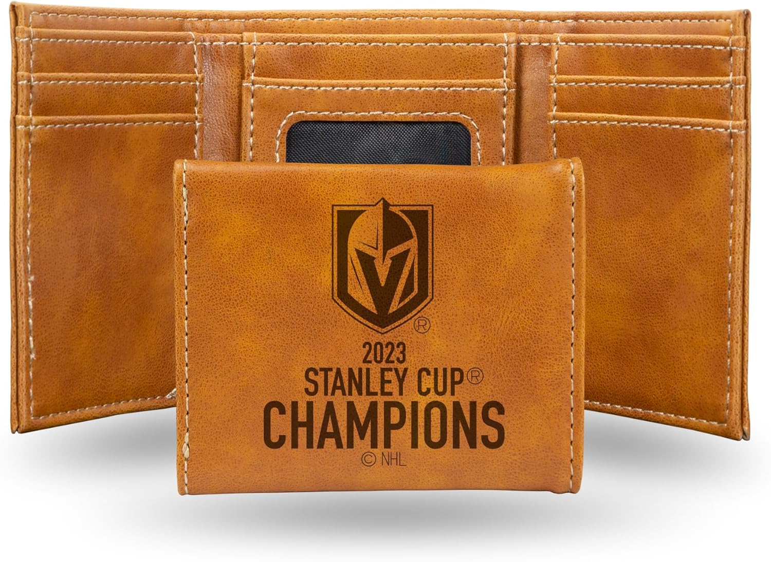 Rico Industries NHL Hockey Vegas Golden Knights 2023 Stanley Cup Champions – Billetera plegable con grabado láser, accesorio para hombre, color