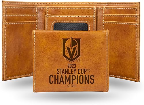 Rico Industries NHL Hockey Vegas Golden Knights 2023 Stanley Cup Champions - Billetera plegable con grabado láser, accesorio para hombre, color