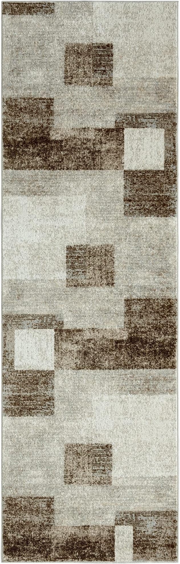 Home DynamixEverwash Treasure Creed Modern Geometric Machine Washable Runner Area Rug, Brown/Beige, 2'2"x7'2"