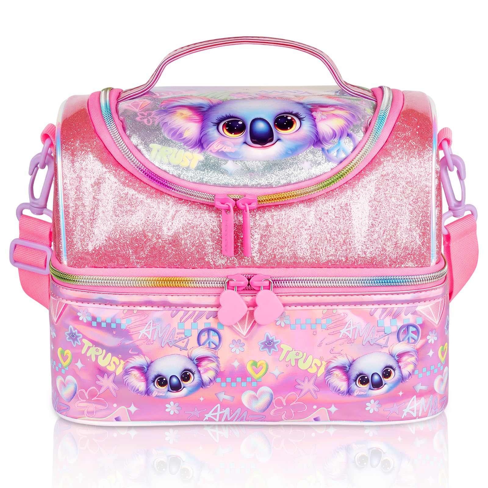 PinkSheep Kids Double Decker Cooler Insulated Lunch Bag Large Tote for Boys, Girls, Men, Women, with Adjustable Strap, Unicorn (Koala)