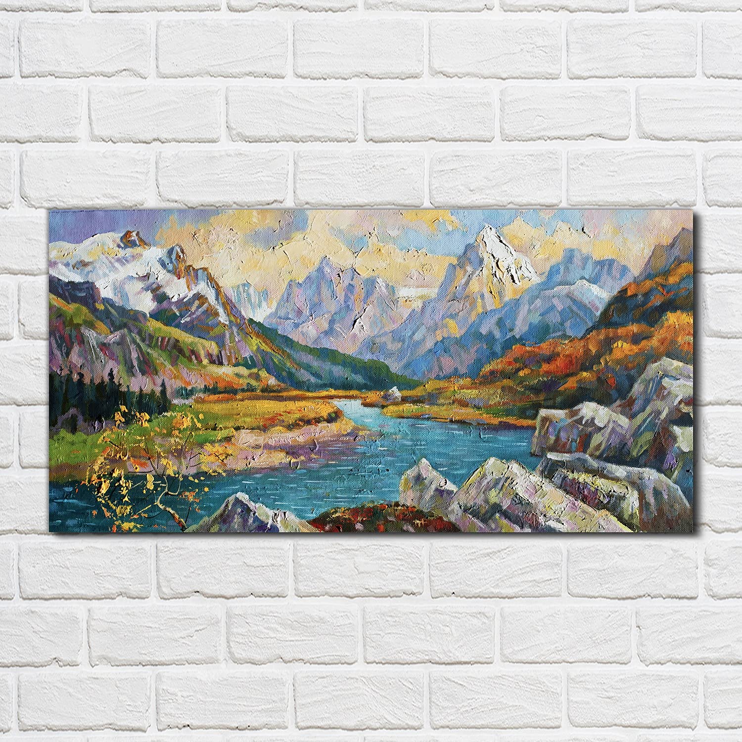 Coloray Pintura Vidrio Acrílico Acryl 100x50cm Mural Cocina Sala De Estar Cuadro De Pared De Arte De Vidrio - Río Del Bosque De La Montaña
