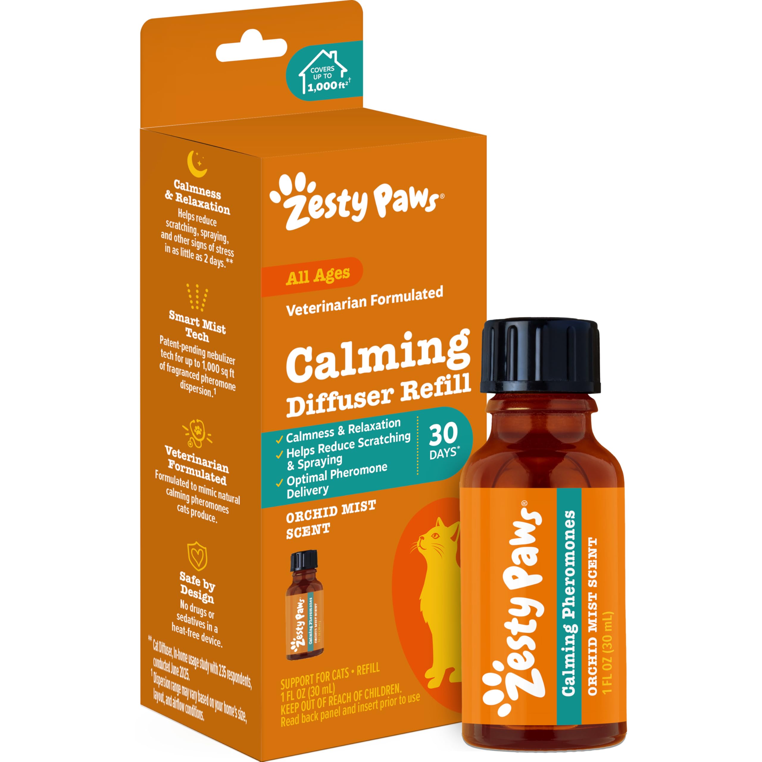 Zesty Paws Cat Pheromones Calming Diffuser Plug-in Starter Kit – Cat Calming Diffuser for Stress, Urine Spraying, Scratching, Excessive Grooming & Aggression – 1 Refill