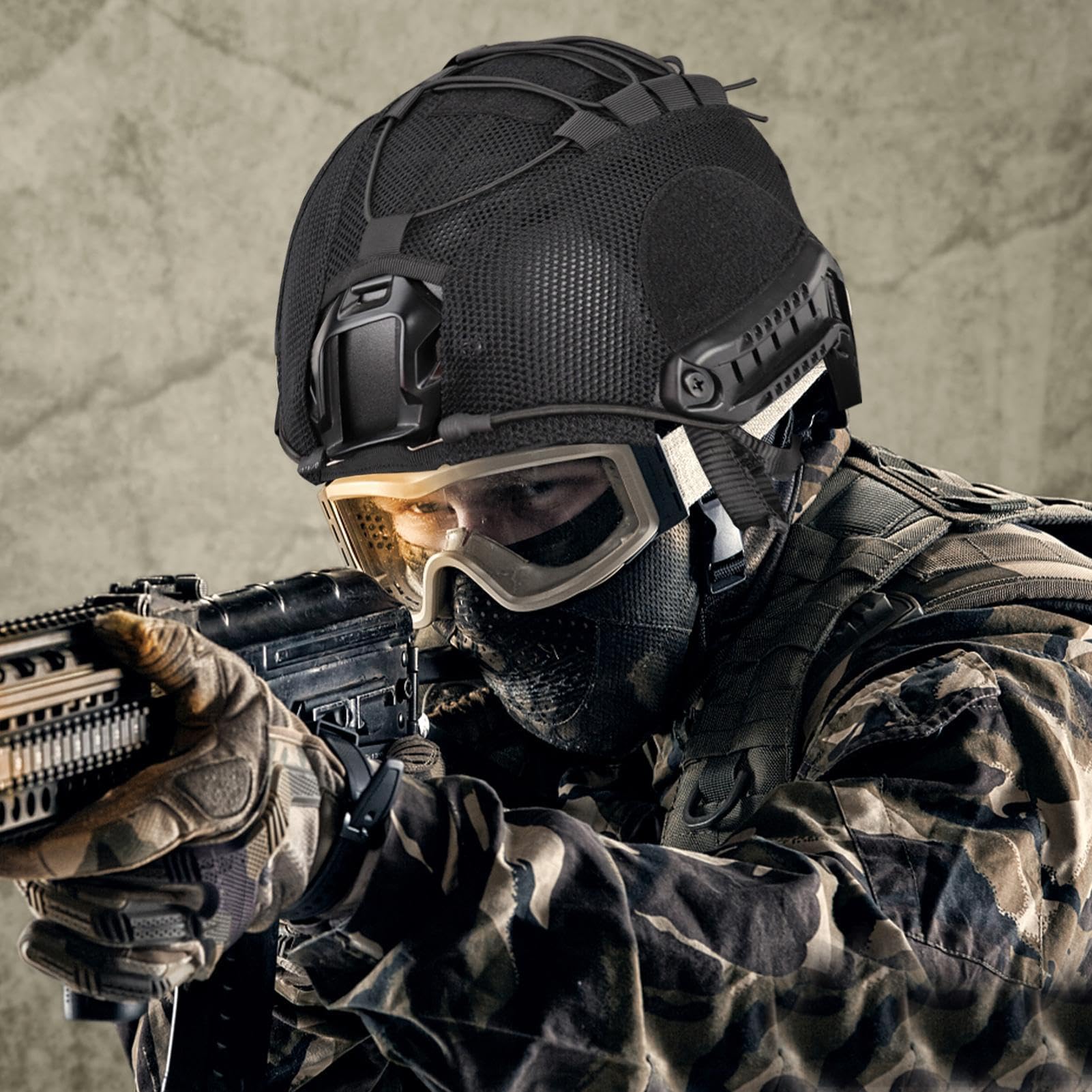 Housse de casque en maille pour airsoft – Housse de casque tactique en nylon pour BJ/PJ/MH Fast – Airsoft en plein air Paintball Tactique Équipement de protection du corps Équipement de chasse