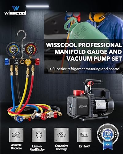 Miniatura 5 de 4.5cfm AC - Juego de bomba de vacío de 4 vías, 110 V 13 hp HVAC bomba de vacío de aire HVAC Kit de manómetro con 4 mangueras adaptadores accesorios