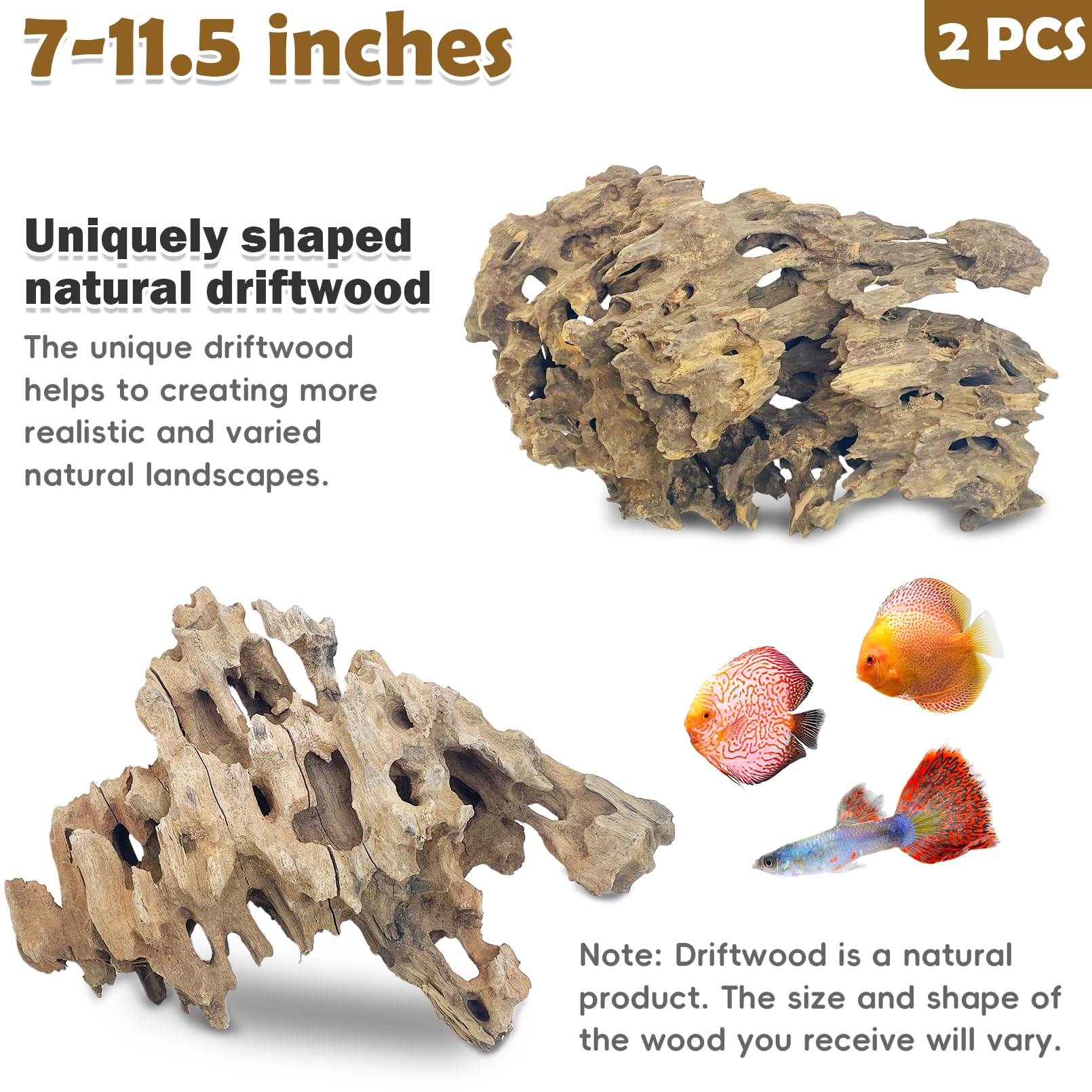 PINVNBY Madera Natural para Acuario Grande Reptil terrario decoración Decoraciones variadas Ramas Dearded Dragon Tank Accesorios 2 Pack
