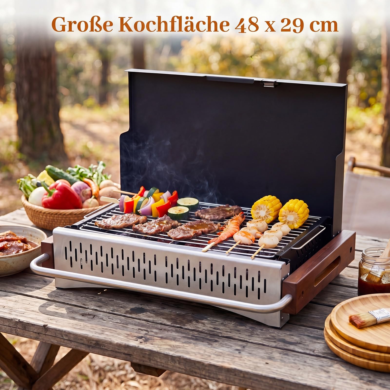 COSTWAY Grill na węgiel drzewny, mały, składany grill stołowy (62 x 43,5 x 6,5 cm)