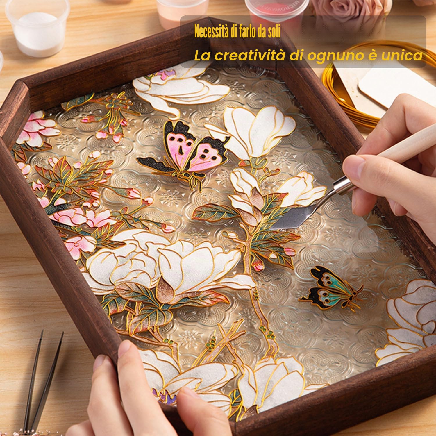 Cloisonne, kit fai da te per pittura smaltata per adulti principianti, fai da te, motivo farfalle e fiori, vassoio da portata in vetro smaltato, decorazione per la casa, patrimonio culturale