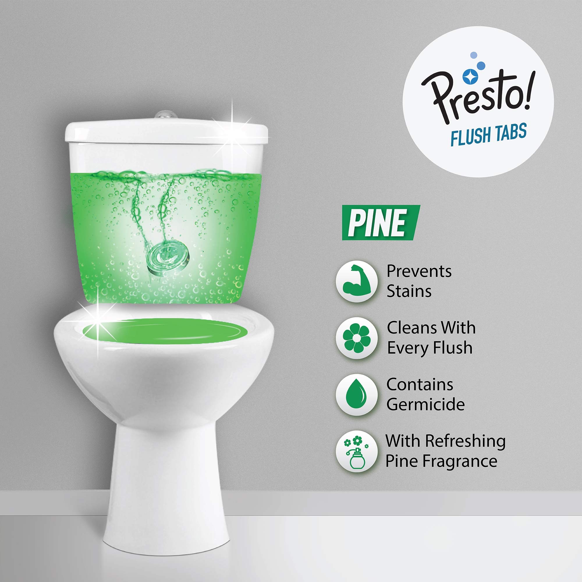Amazon Brand - Presto! Hygienic Flush Tabs | Pine | 300 Gram | 50 G X 6 Tabs 2