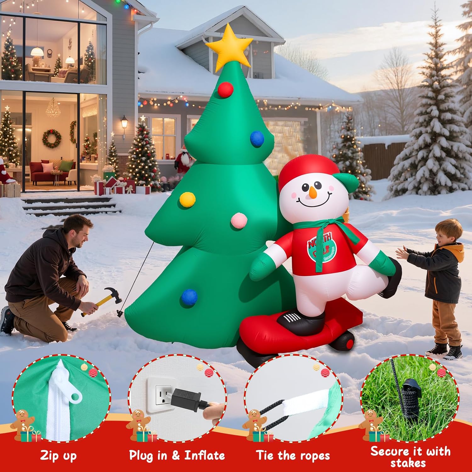 7 FT Christmas Tree Inflatables Outdoor Decortaion, Large Blow Up Christmas Tree with Scooter Boy Snowman, Light Up Inflatable Christmas Decoration for Yard Lawn, Garden, Party - Image 8