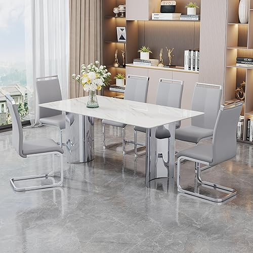 Miniatura 143 de Sillas de Comedor Modernas - Juego de 4 sillas para mesa de comedor, sillas de comedor blancas, patas cromadas plateadas para comedor, sillas de