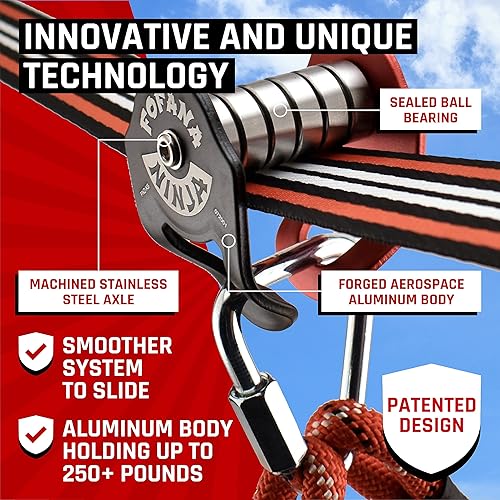 Miniatura 5 de Fofana Tiroleras deslizantes originales Ninja para niños y adultos al aire libre kits de cremallera de 65 pies para patio trasero carrera de