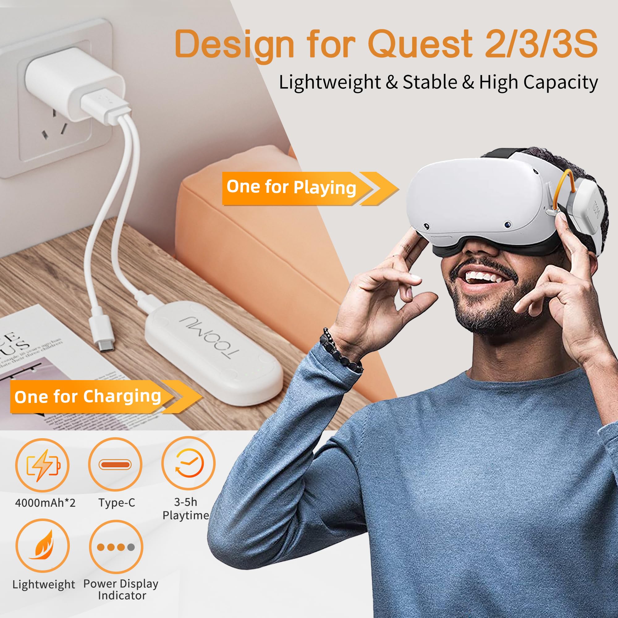 TOOMU Dual Battery Pack Set for Meta Quest 2 / Quest 3