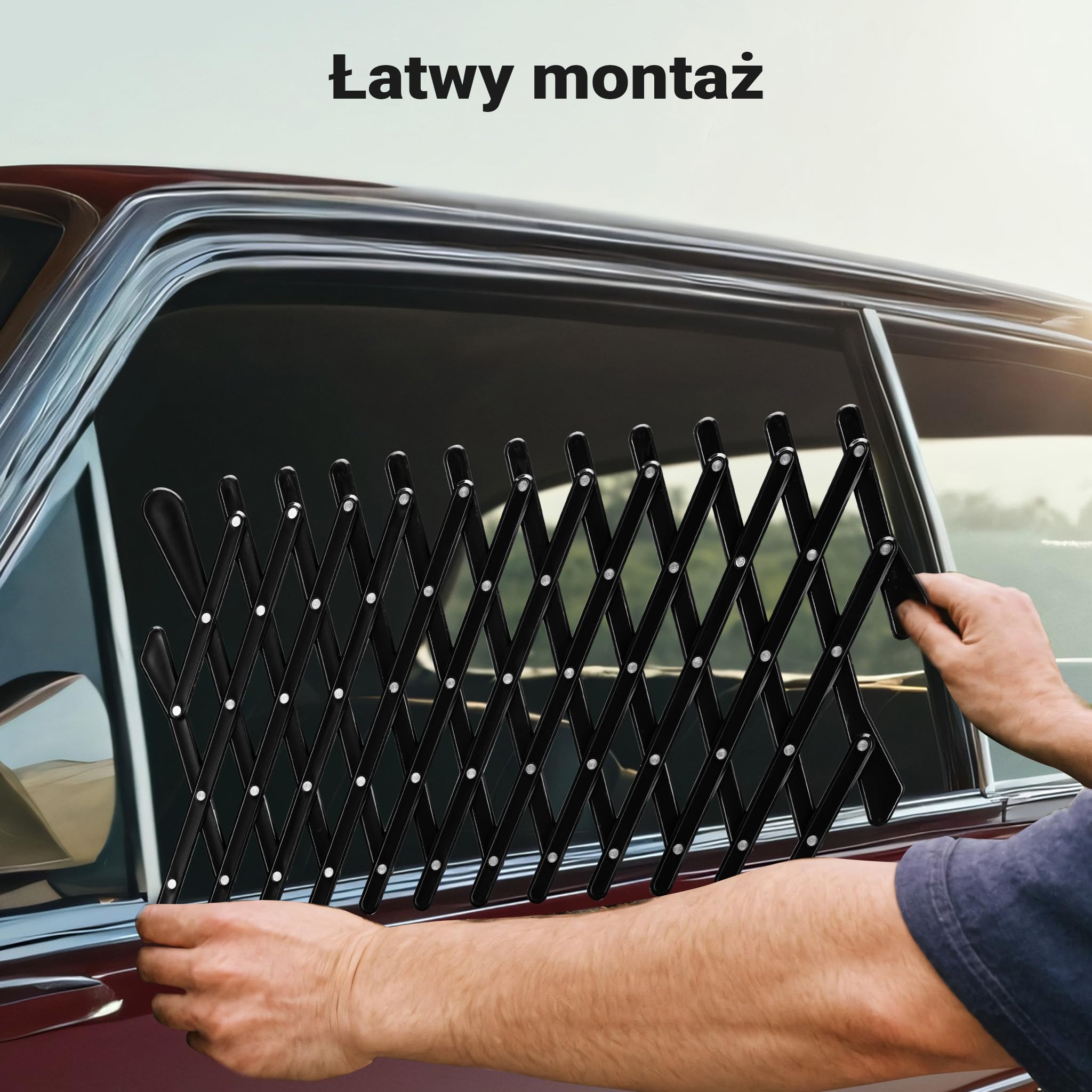 Fudajo Kratka wentylacyjna do samochodu dla psa lub kota czarna 177x240mm duża krata ochronna na okno samochodu