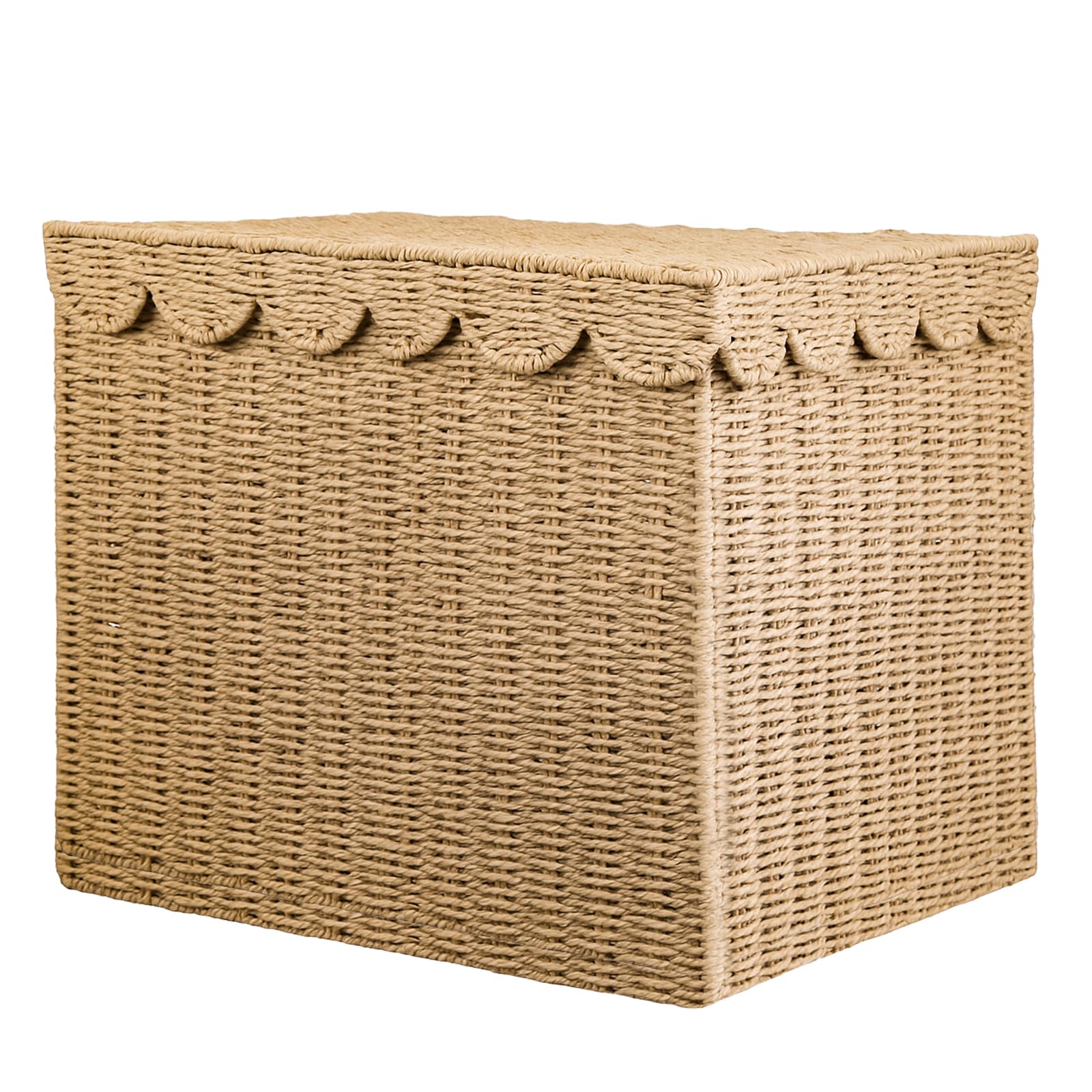 ANYVOYAGE Bohemian Rectangular Paper Rope Storage Box with Lid, Handwoven Decorative Basket for Living Room, Bedroom, or Closet, Natural Storage Chest with Lid (48 * 36 * 40CM)