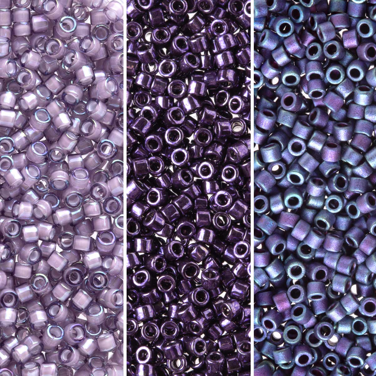 Miyuki Delica Seed Beads Bundle: Size 11/0, Grape Collection DB464, DB1054, DB1789