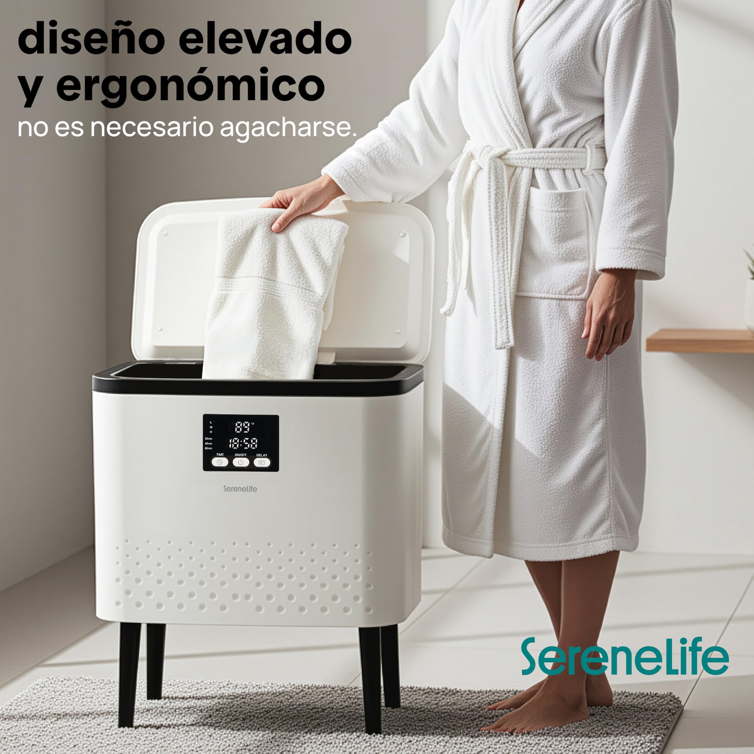 SereneLife Calentador de Toallas Rectangular, Gran Capacidad para Mantas y Paños, Control de un Solo Toque, Diseño Eficiente en Energia, Apagado Automatico, Capacidad de 20L